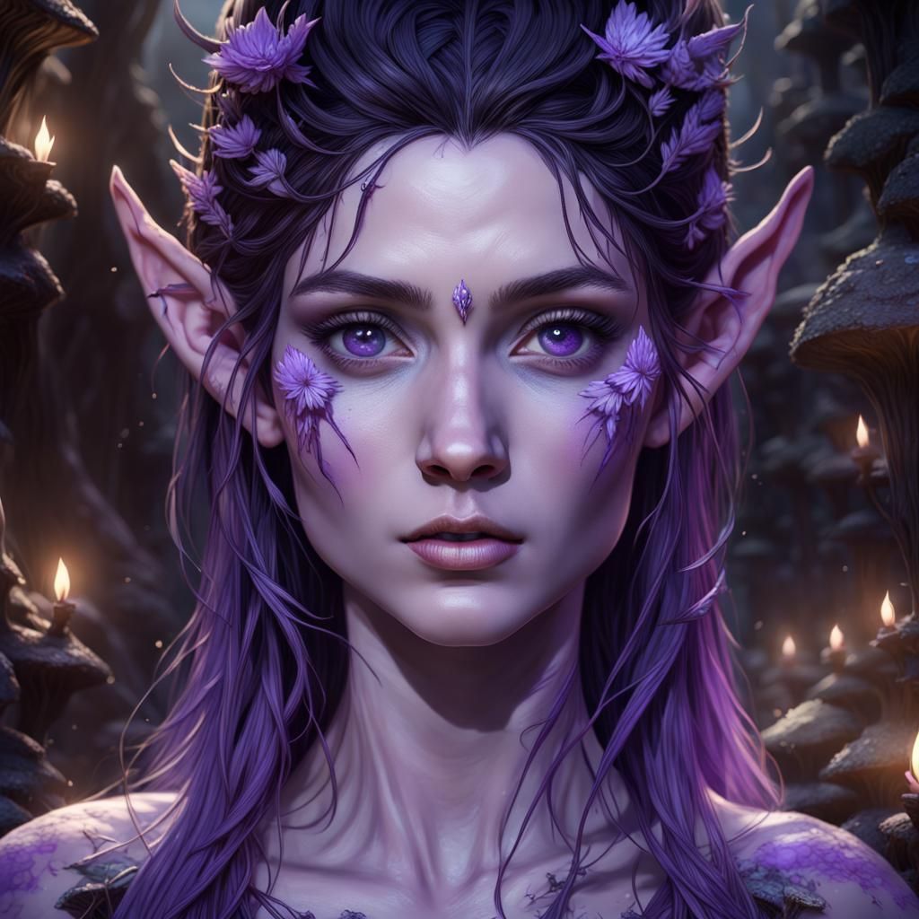 Elven Woman in a Glowing Mushroom Cave