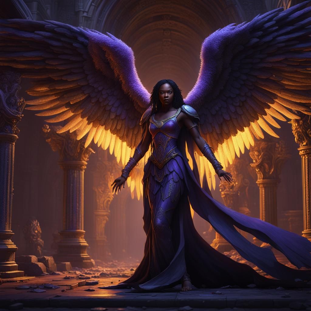 Beautiful African American Angel in Dark Fantasy Style