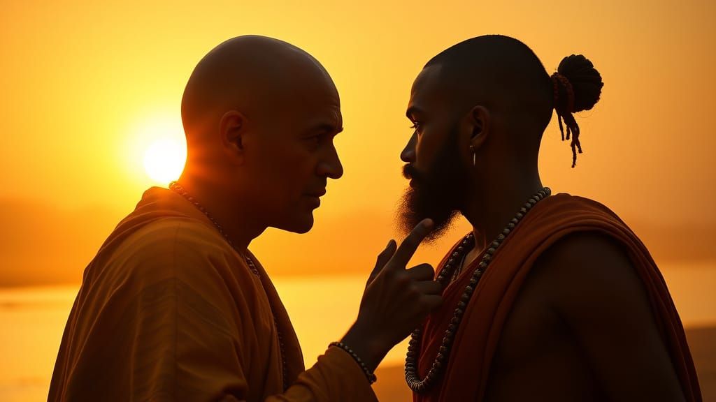 Acharya Chanakya Shares Wisdom with Chandragupta at Sunset