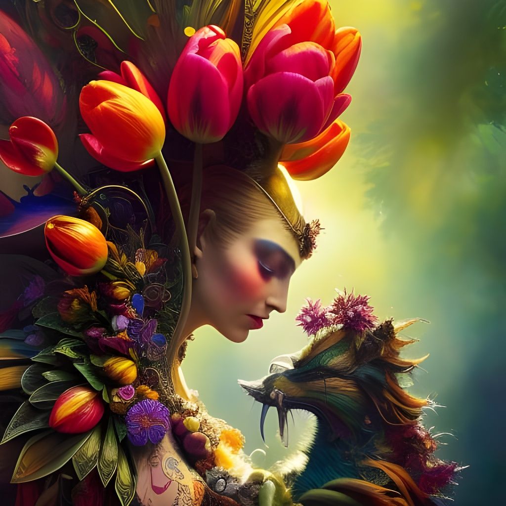 Intricate Giant Tulip Troll in Fantasycore Style