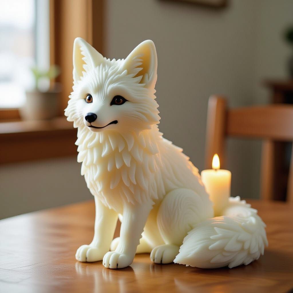 Arctic Fox Sculpture Made of Candle Wax