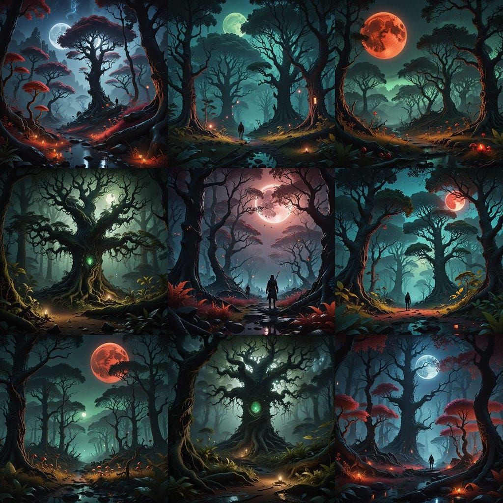 Surreal Blood Moon Illuminates Mysterious Rainforest