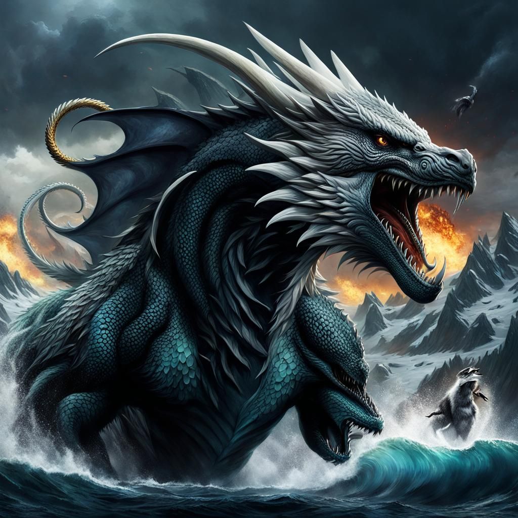Detailed Dragon-Wolf Chimera: Fantasy Concept Art