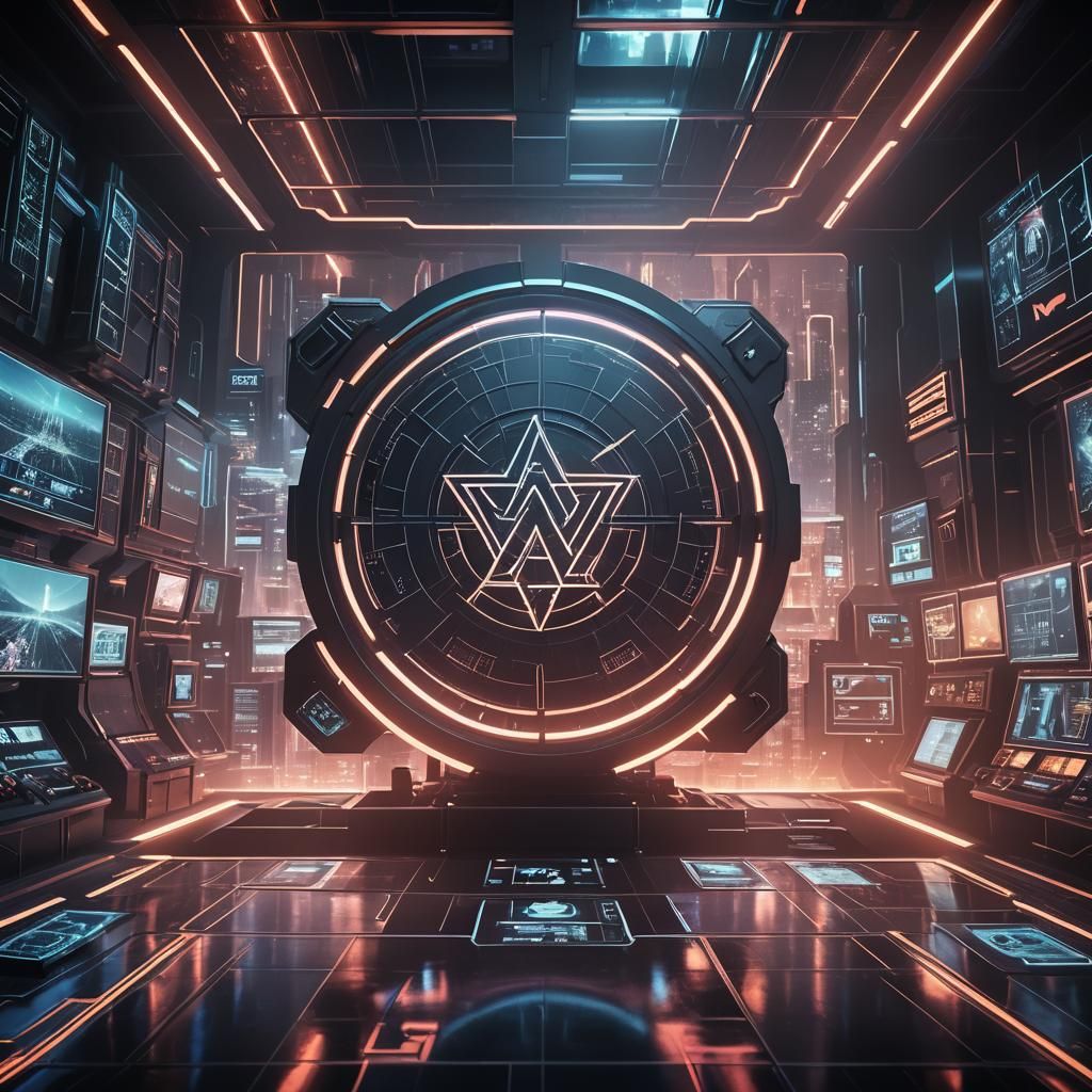 Futuristic TV Screen Displays New World Order Logo