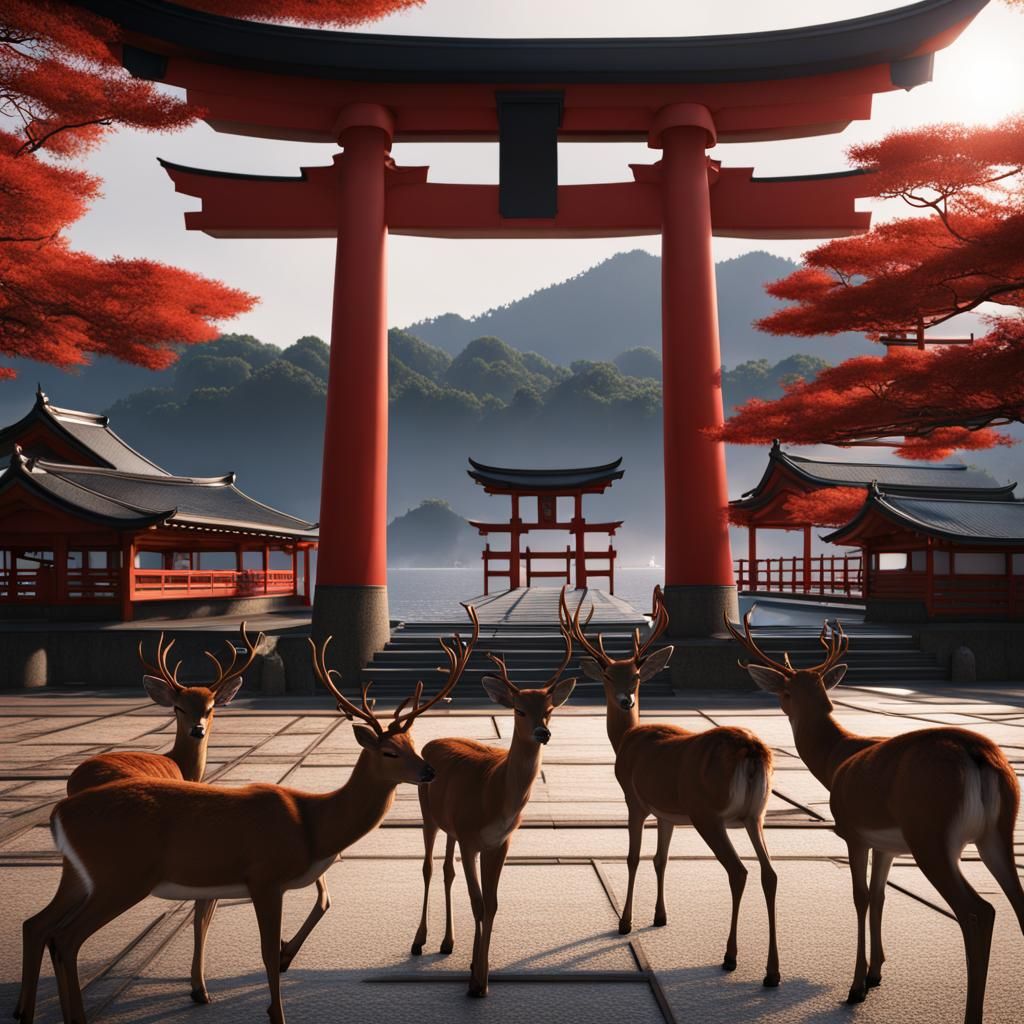 Itsukushima Shrine with Deer: Fantasy Concept Art
