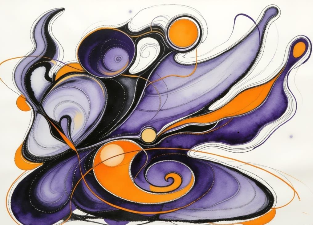 Abstract Orange and Purple Shapes in Watercolor Style