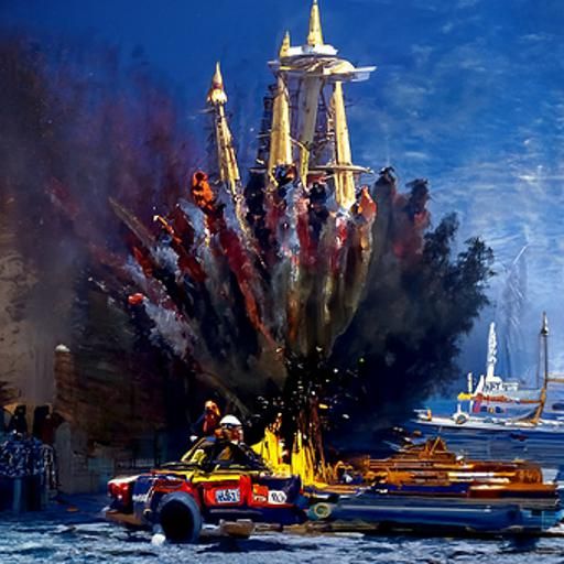 Explosive Fireworks Display: Oil Painting