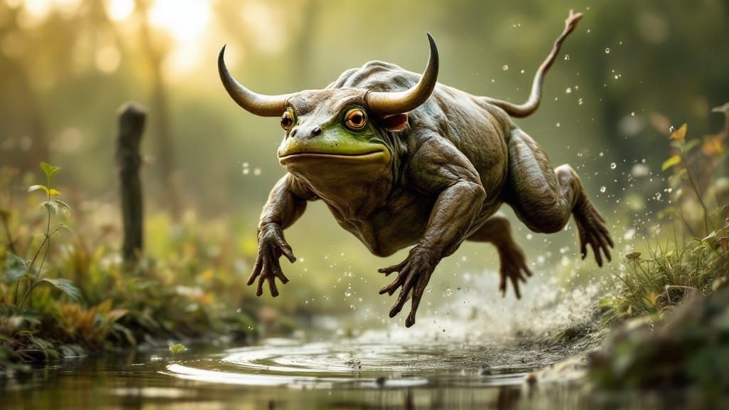 Bullfrog of Contrasting Strengths in Impressive Leap