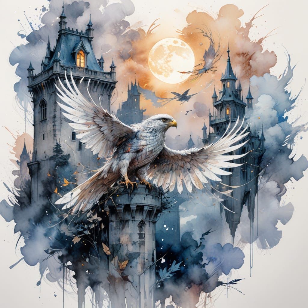 Silver Hawk Guardian in Expressive Watercolor