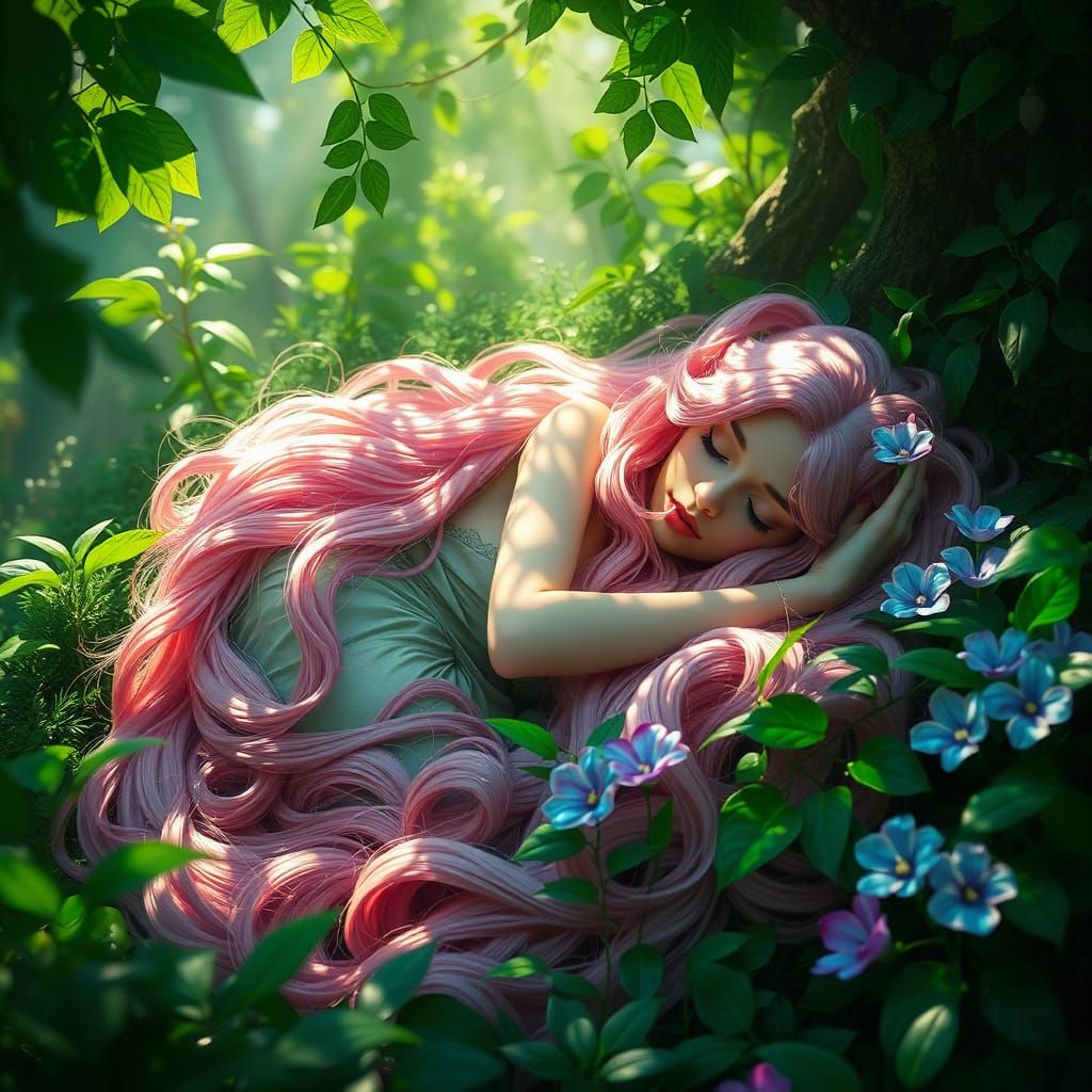 Serene Magical Princess in Lush Greenery