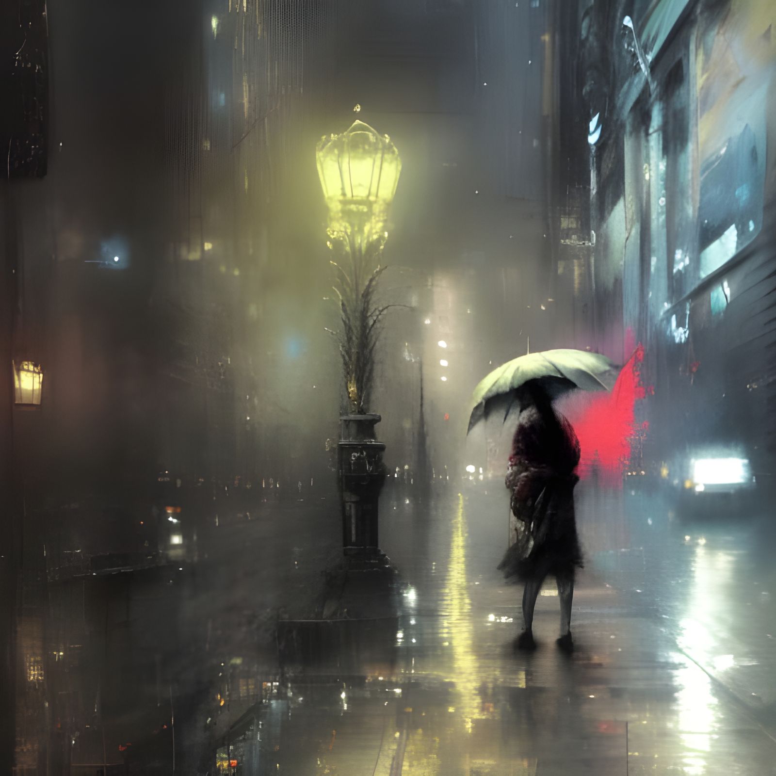 Sinister Ghost in City at Night Painting