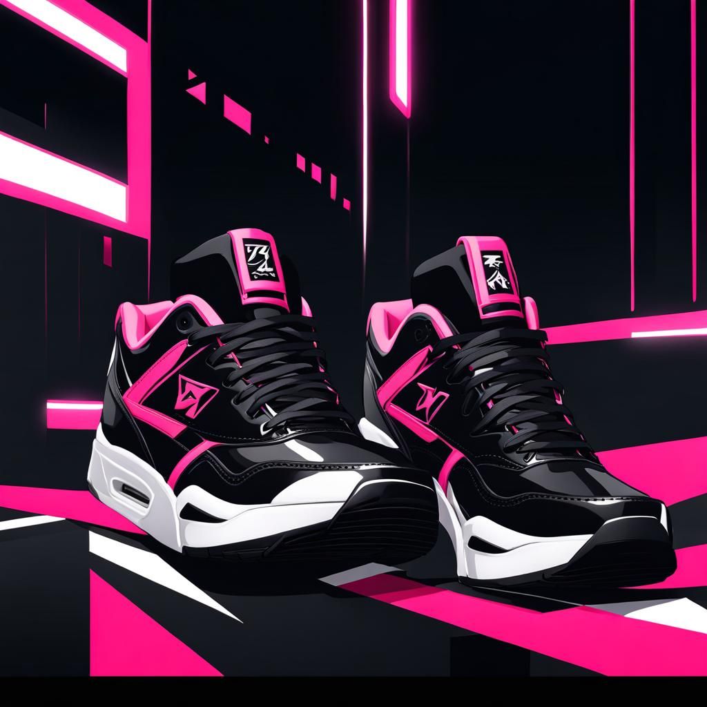 Black and Pink Sneakers in Anime Style