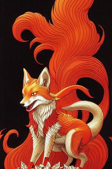 Intricate Nine-Tailed Fox in Rococo Style
