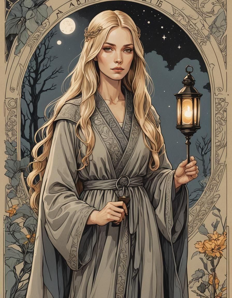 Tarot Card of The Hermit in Graphic Novel Style