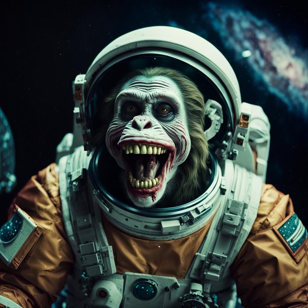 Zombie Monkey Astronaut Clown Grinning in Space