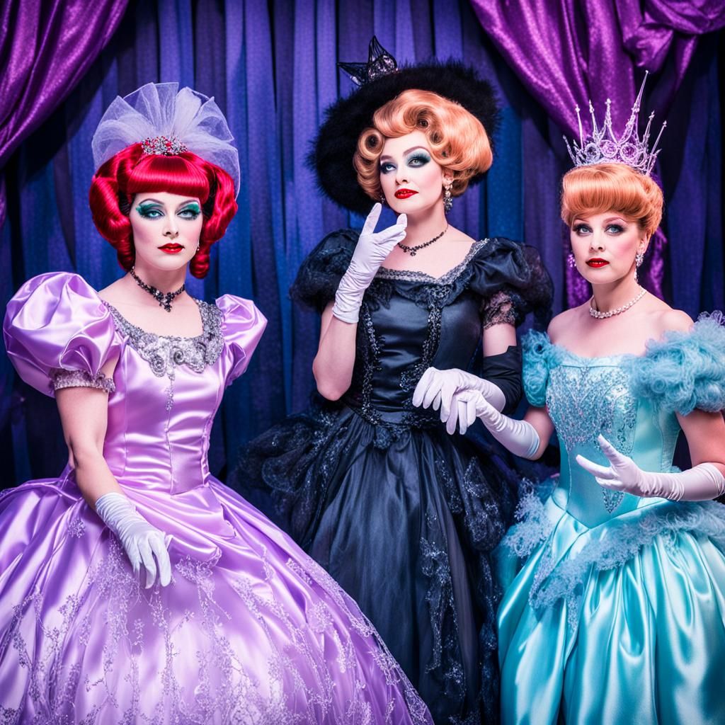 Three Beautiful Witches in Satin Wonderland