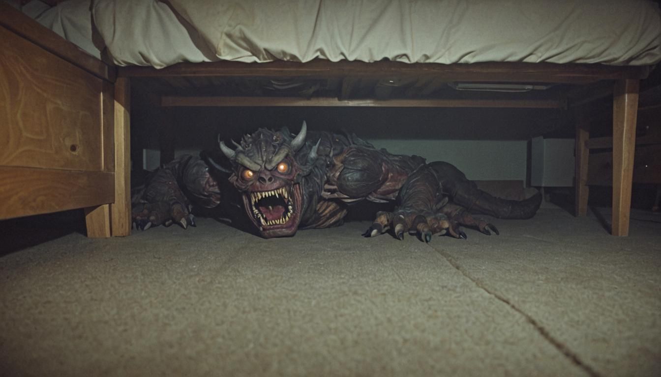 Terrifying Monster Under Bed in Cinematic Style