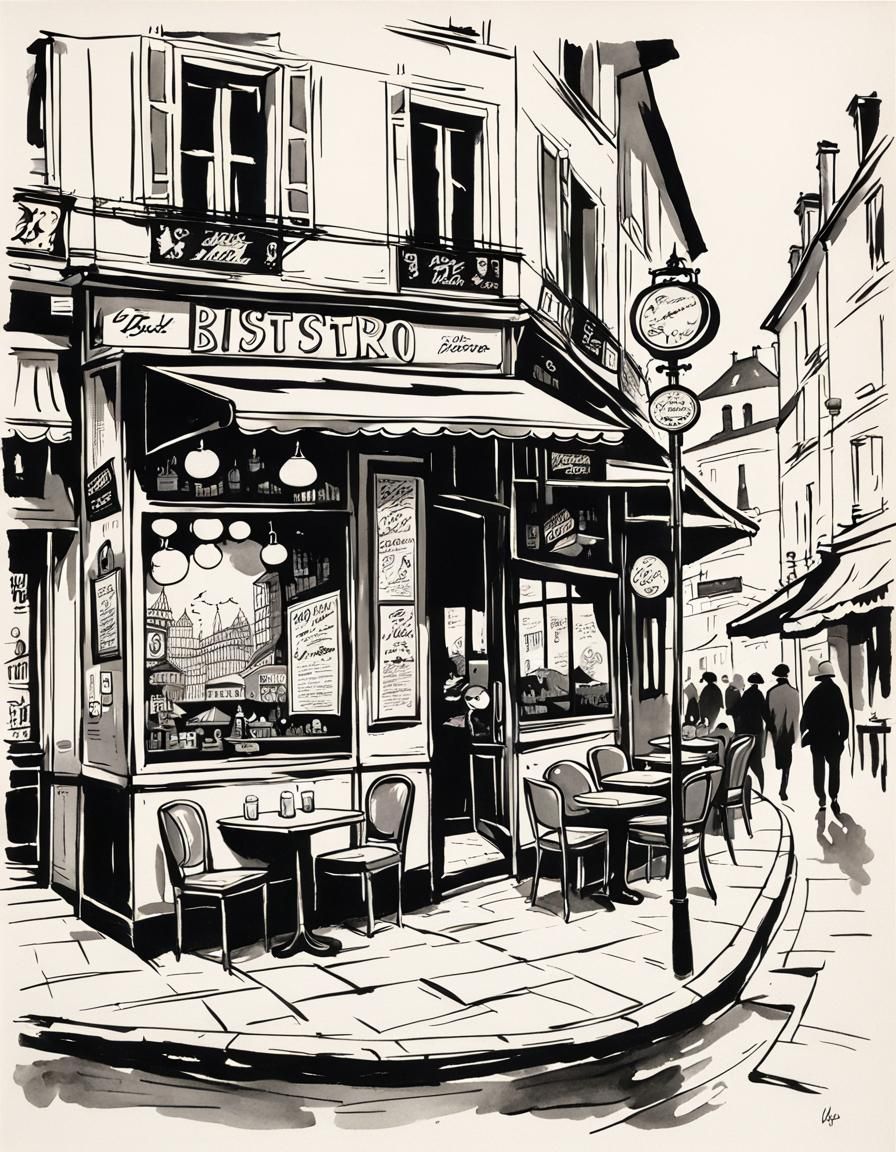 Retro French Bistro in Underground Comix Style