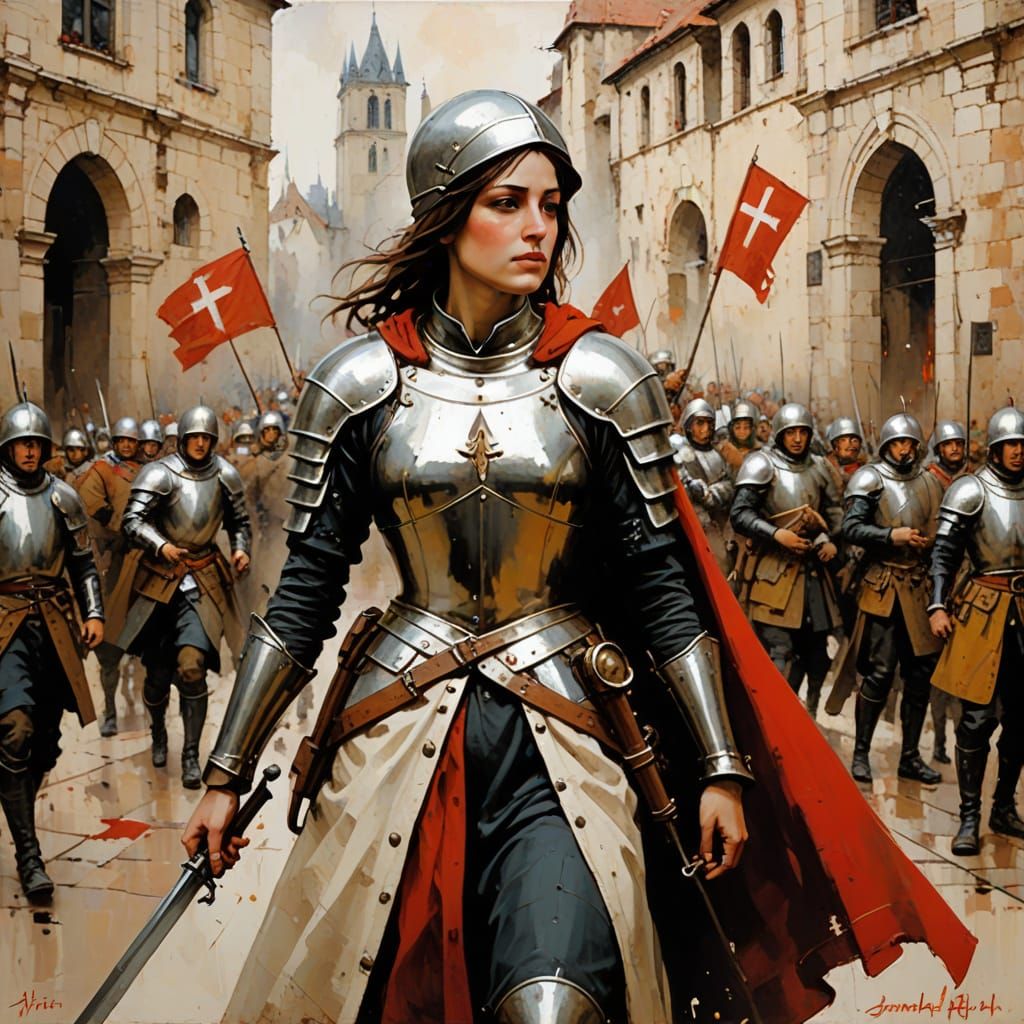 Joan of Arc Storming Orleans: Oil Painting
