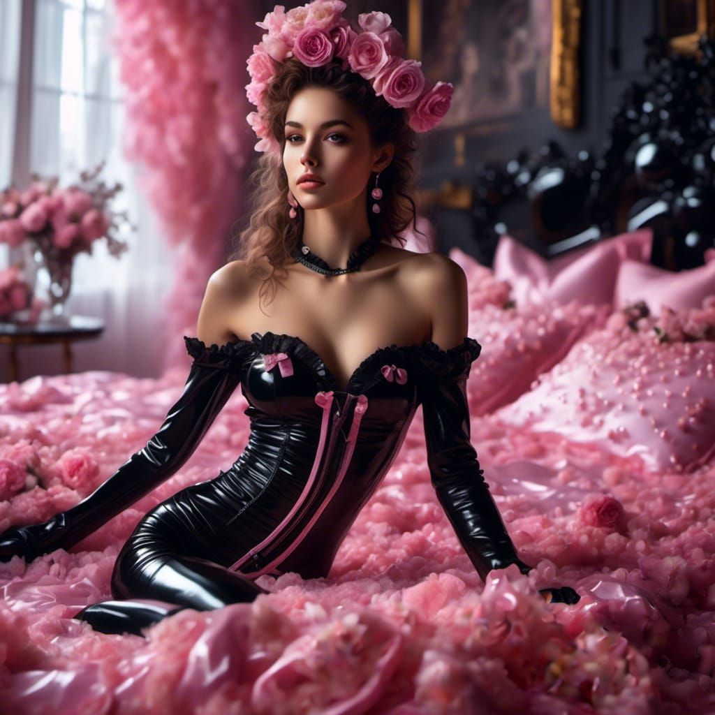 Beautiful French Woman in Pink Latex, Splash Art
