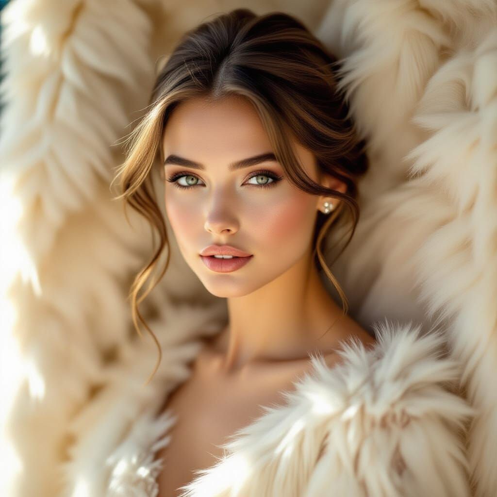 Elegant Woman in Luxurious Fur, Cinematic Lighting