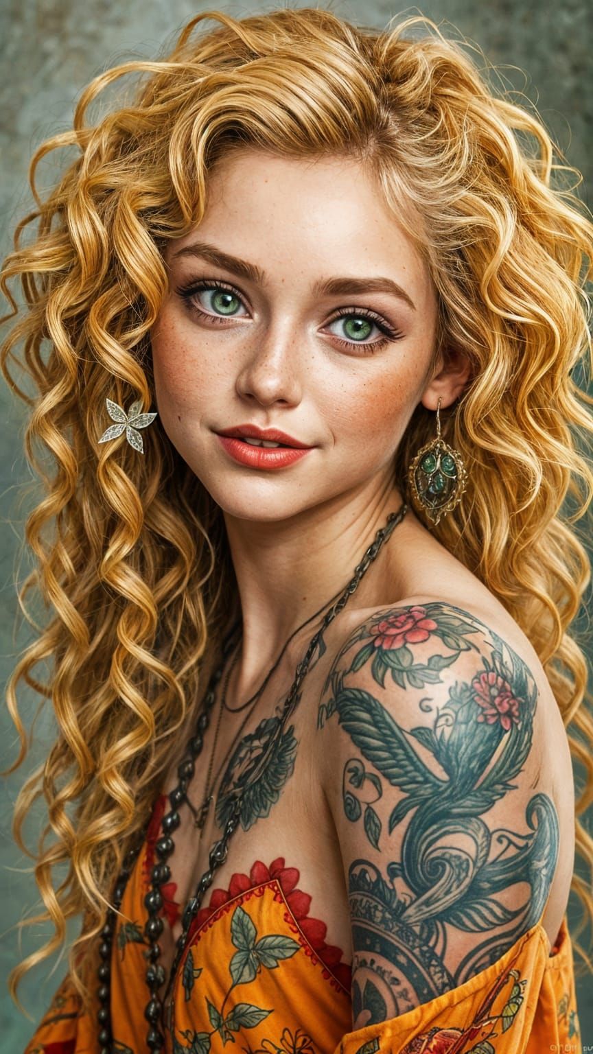 Fiery Tattooed Woman with Blond Hair
