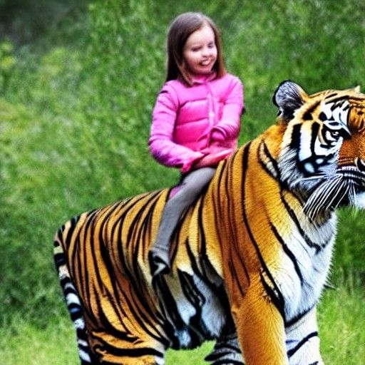 Girl Rides Tiger Through Jungle