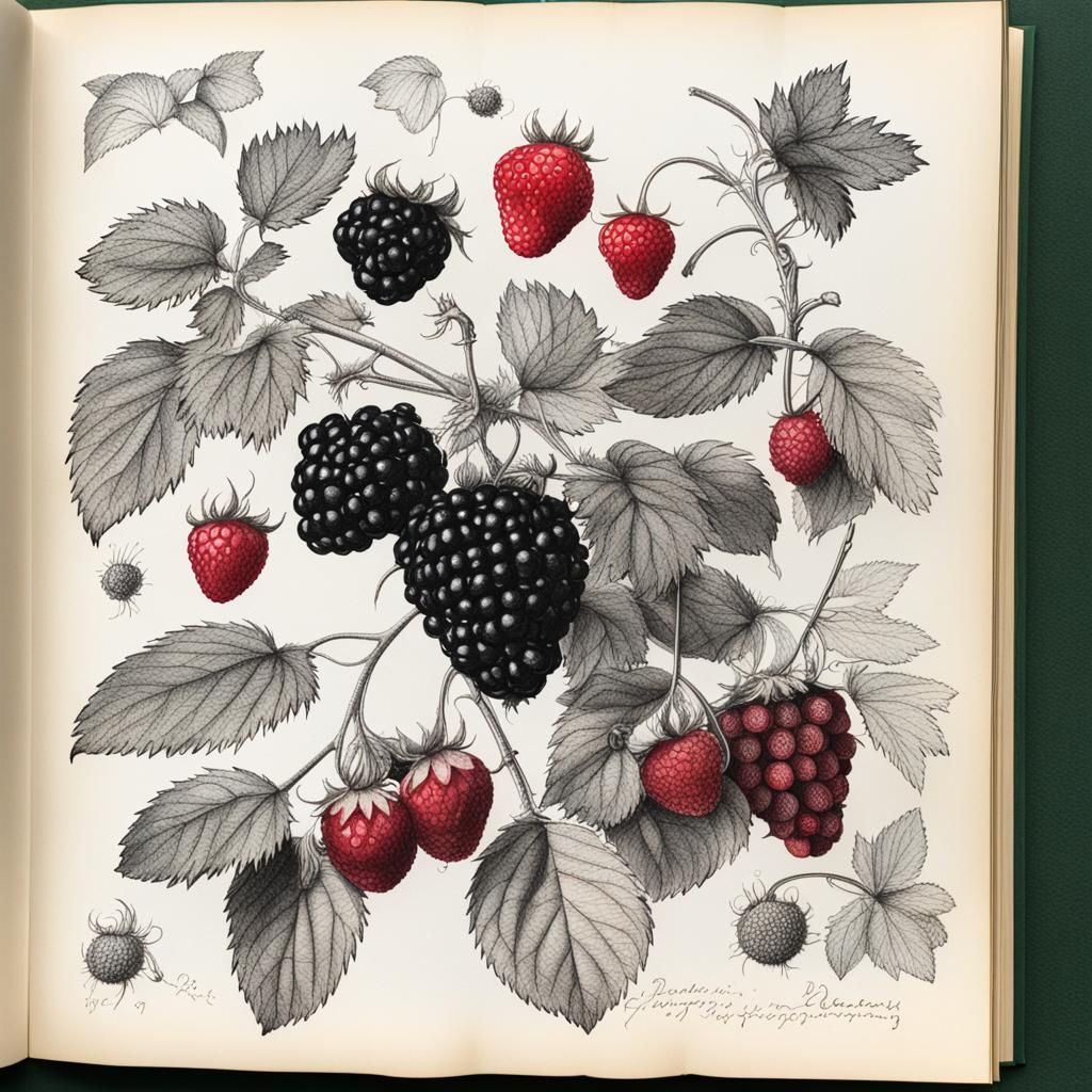 Botanical Ink Drawing of Summer Berries