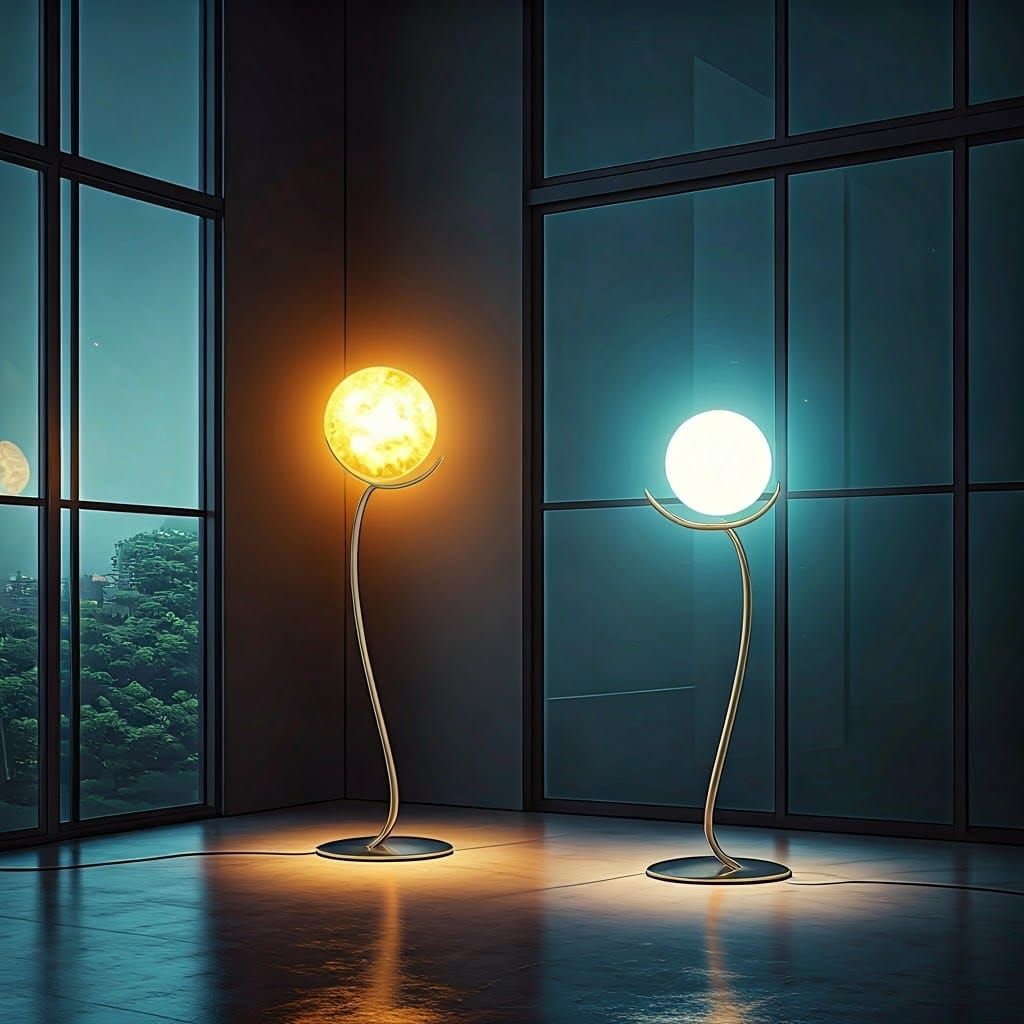 Sun and Moon Lamps in Manga Anime Style