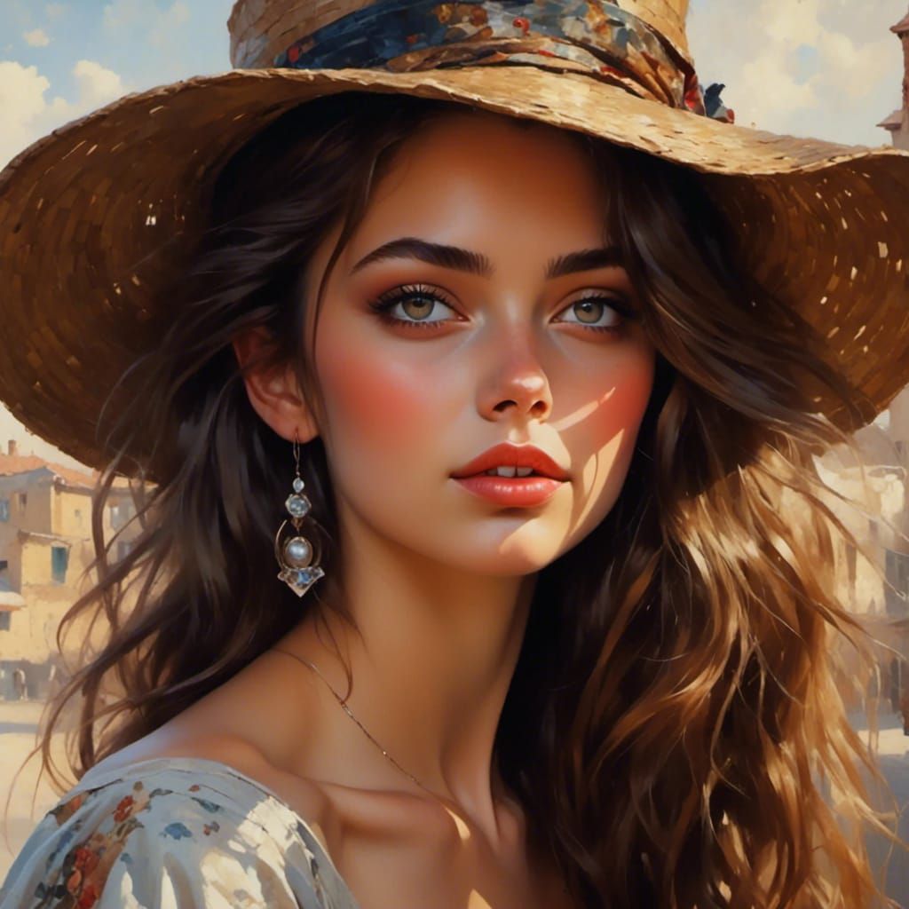 Cute Brunette Woman Portrait with Lip Piercing