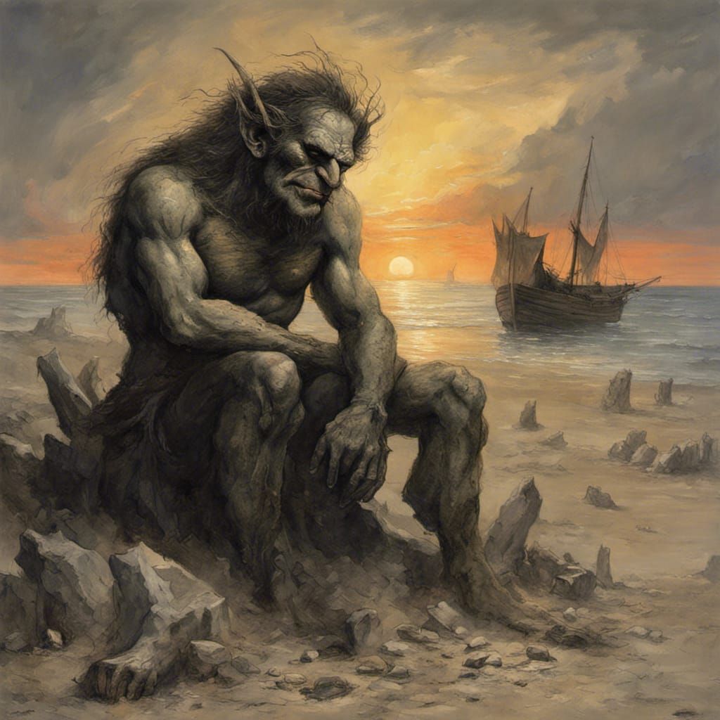 Troll Watches Sunset at Metal Festival