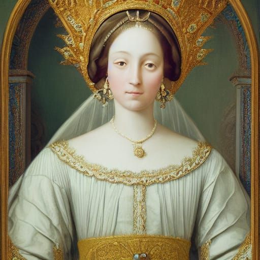 Regal Renaissance Woman in Golden Crown