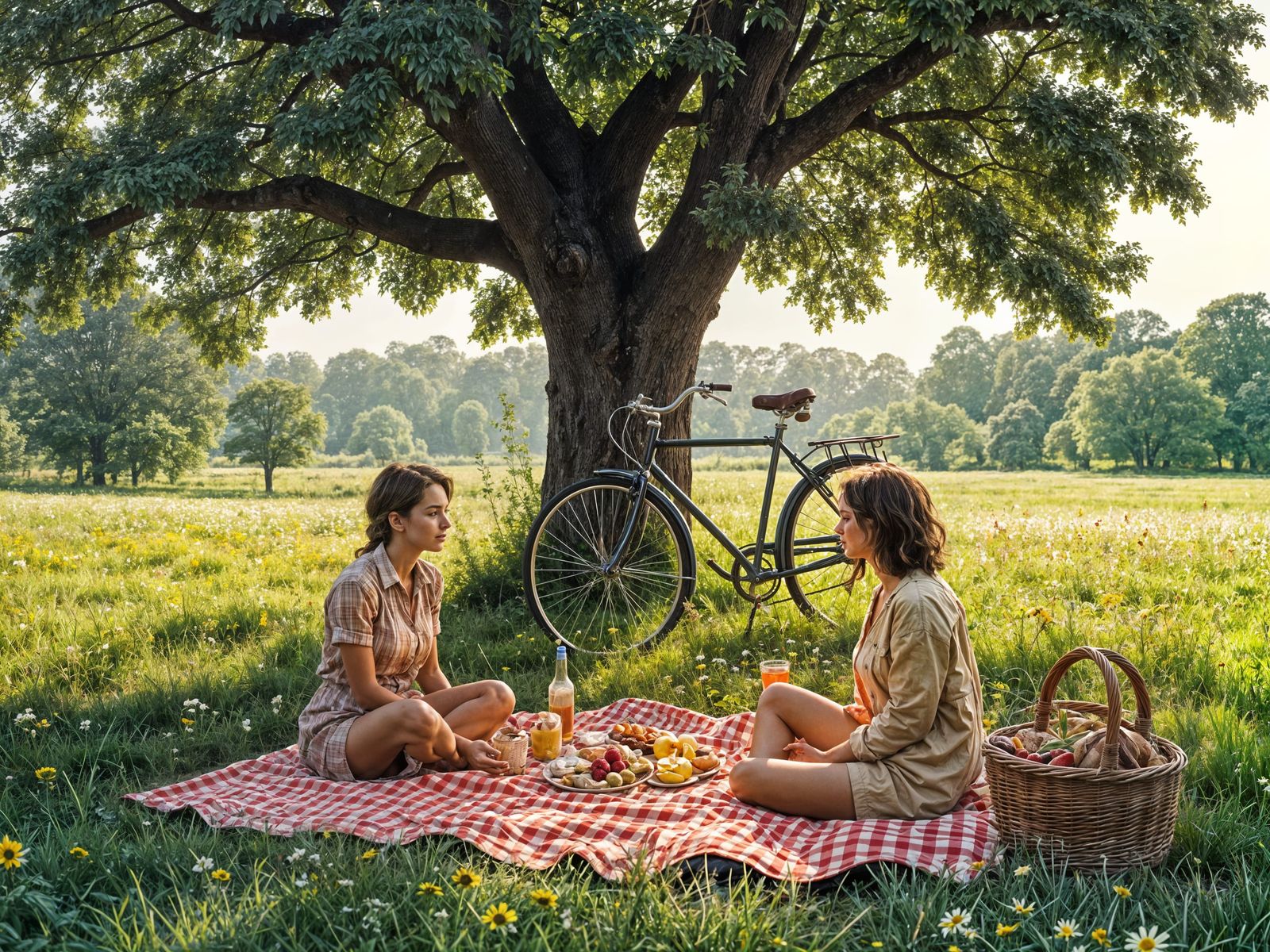 1970s Picnic in the Countryside with Checkered Blanket