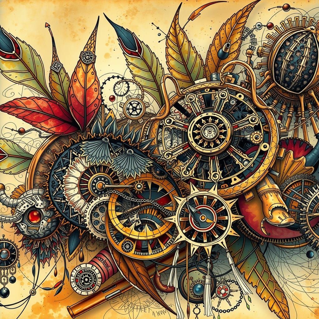 Steampunk Botanical Wonders in Vibrant Kintsugi Colors