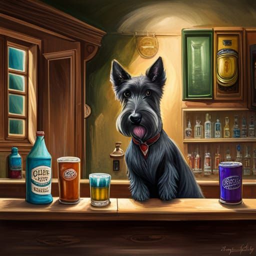 Scottish Terrier Bartender in Graffiti Art Style