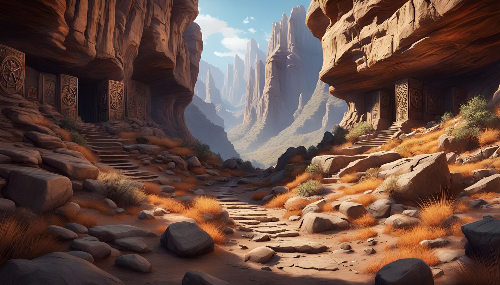 Mystic Canyon Path with Arcane Symbols