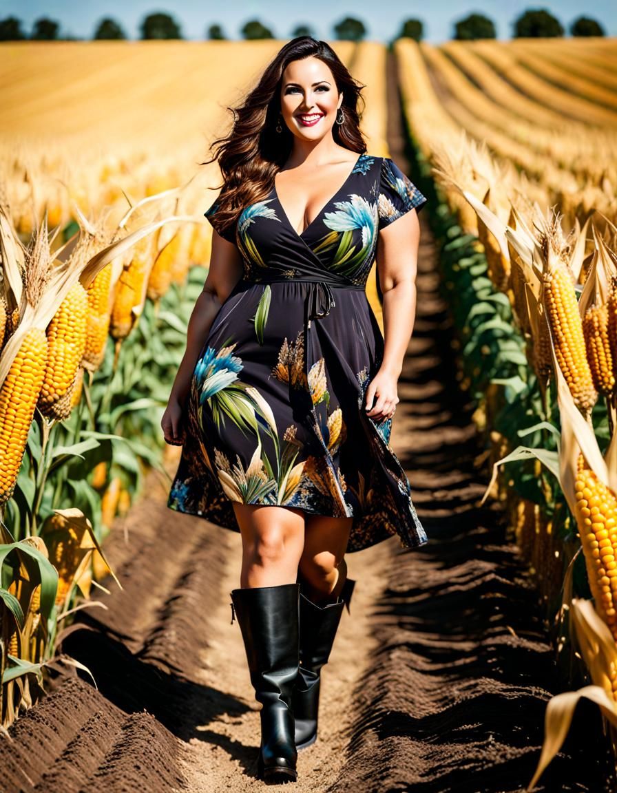 Vibrant Pop Art Portrait of Woman in Cornfield