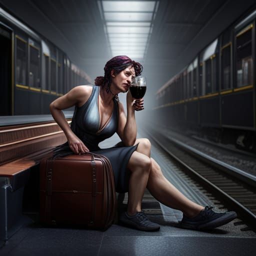 Lovecraftian Woman in Train Station, Art Nouveau Style