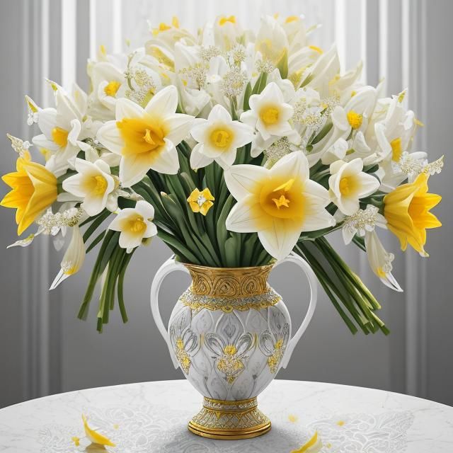 Marble Vase with Daffodils in Selective Color Art