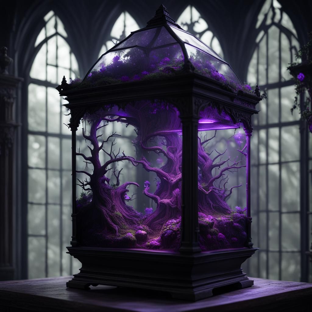 Haunted Forest Terrarium in Gothic House, Dark Fantasy Art