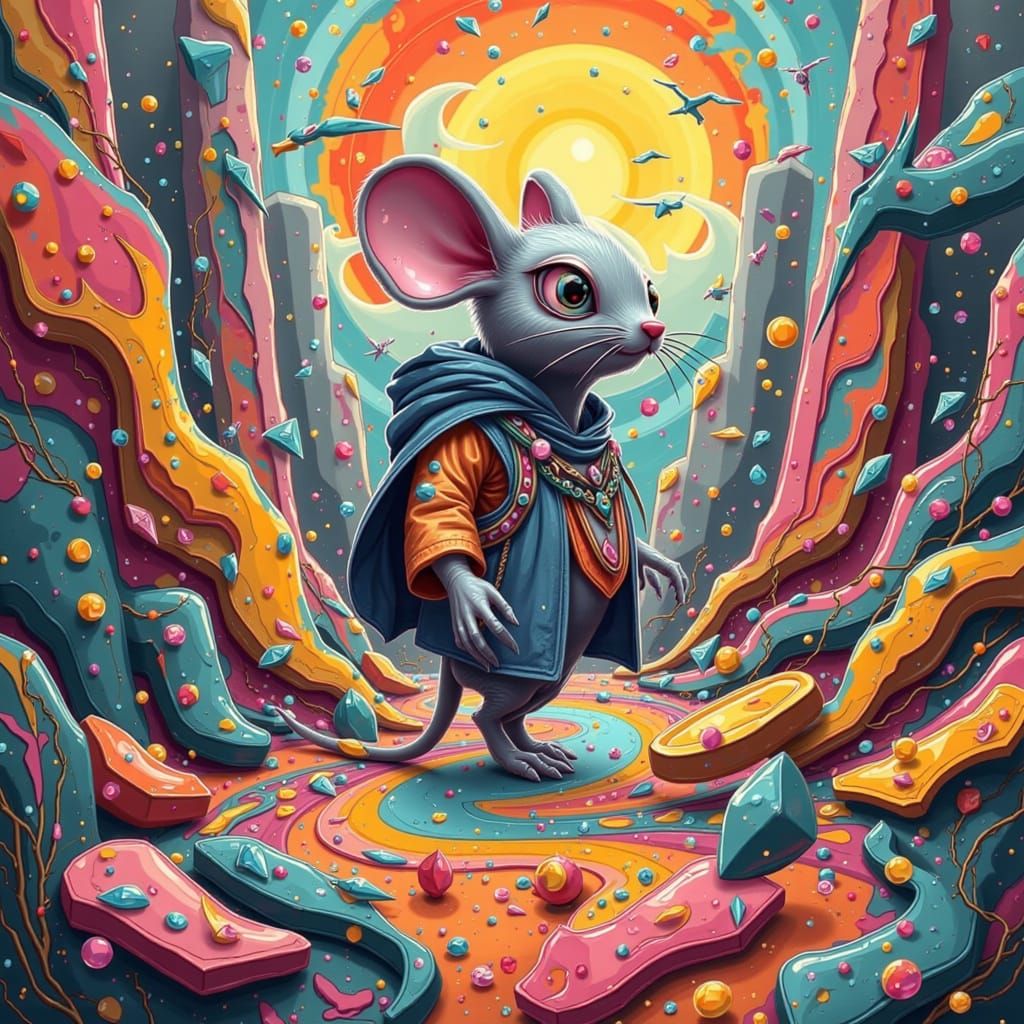 Mouse Astronaut in Cubist Geometric Dreamscape