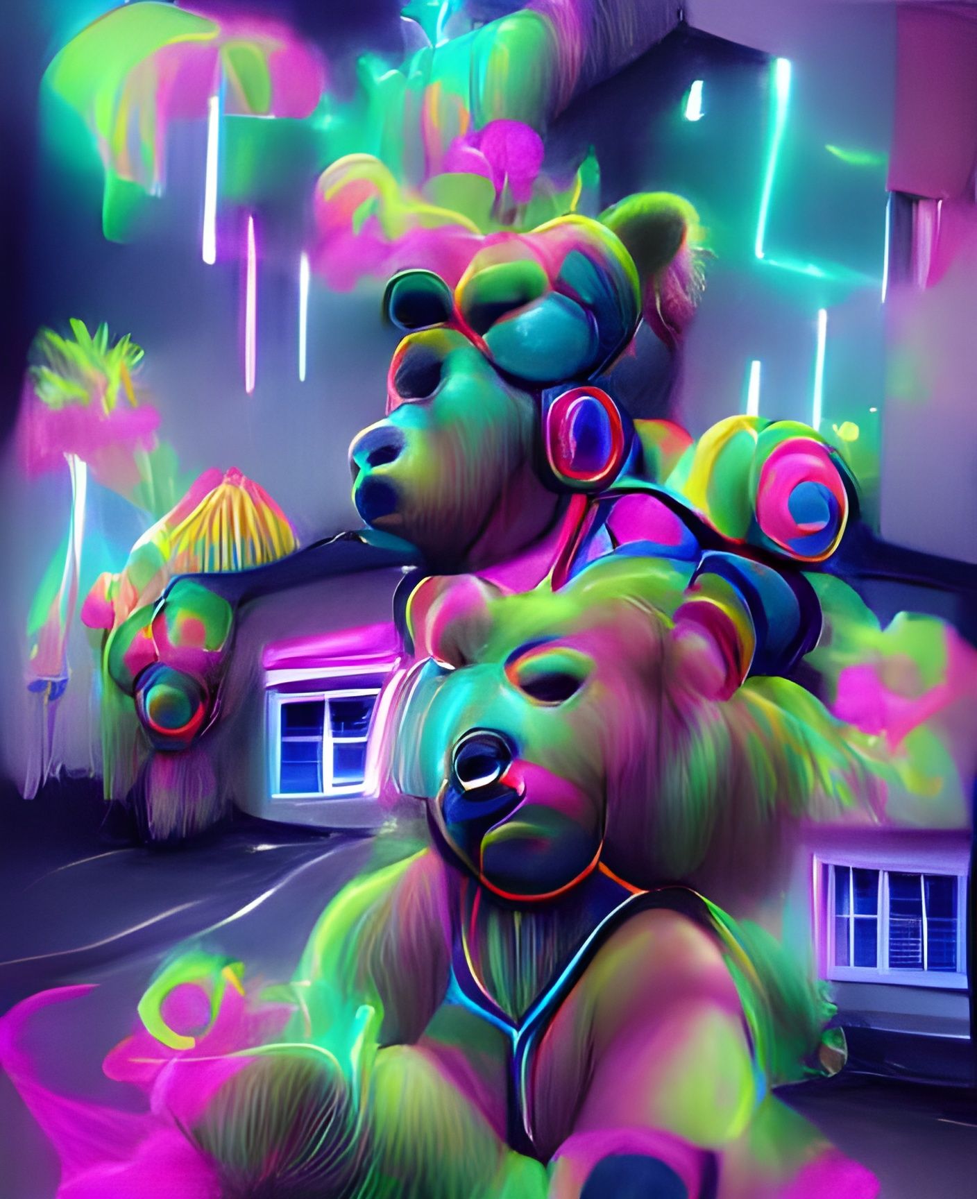 Psychedelic Rave Bears Follow Someone Home