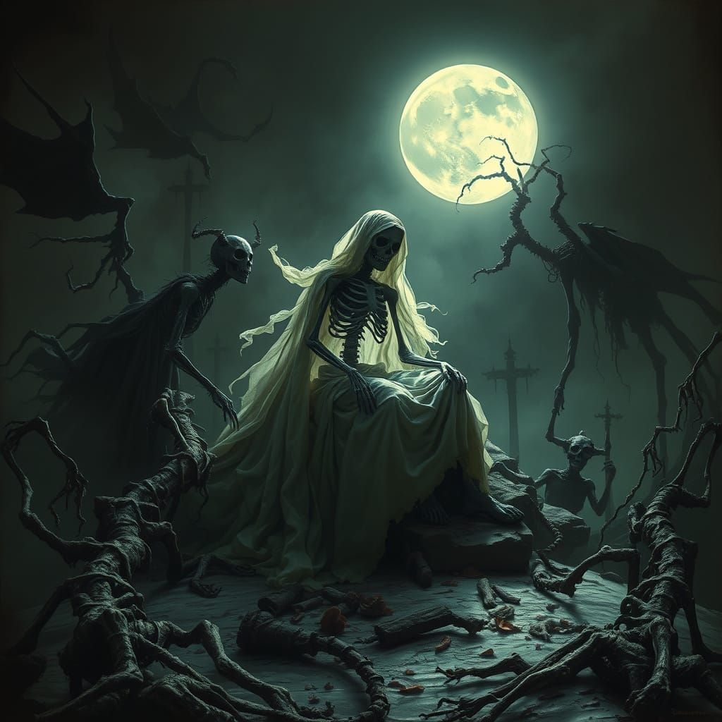 Spectral Figure Presides Over Shadowy Apparitions