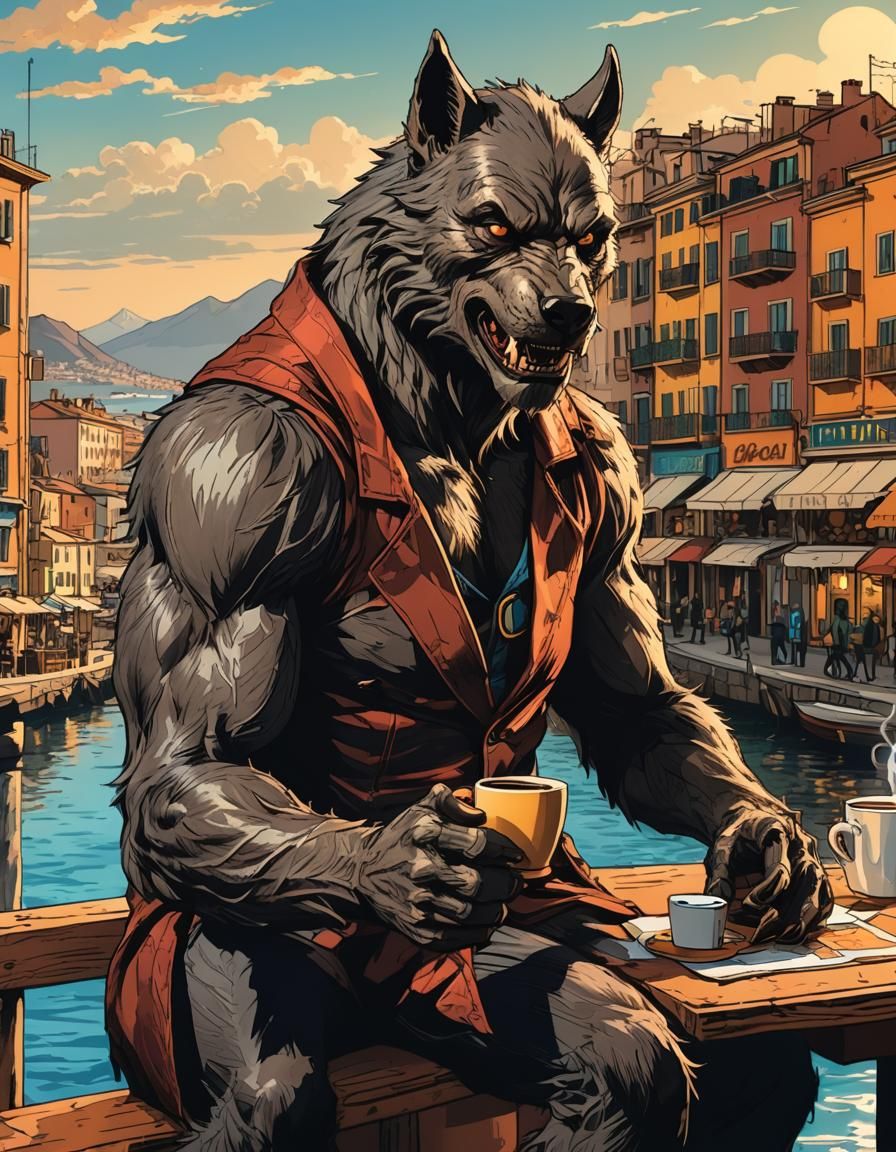 Werewolf Coffee Break in Naples: Comic Book Art