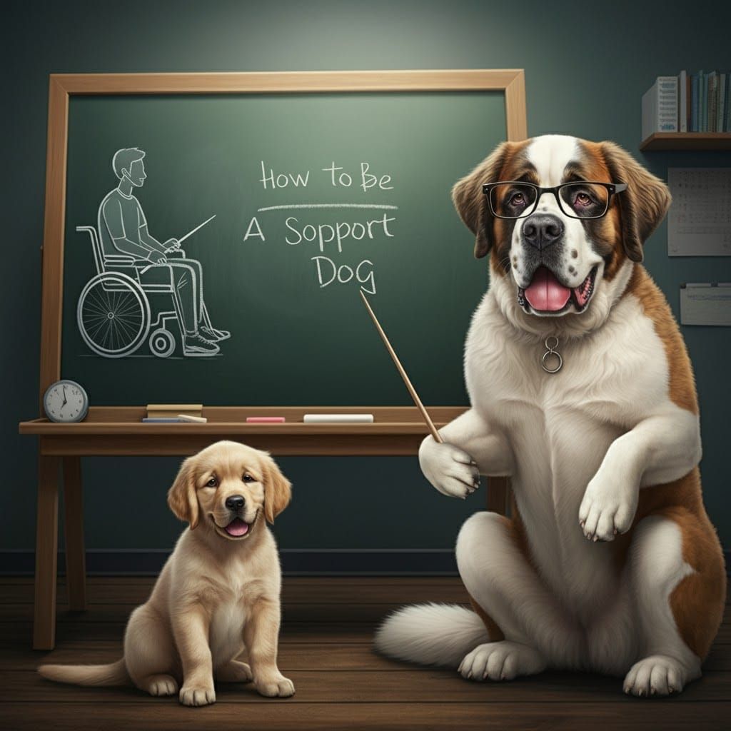 St Bernard Teaches Puppy How to be Support Dog