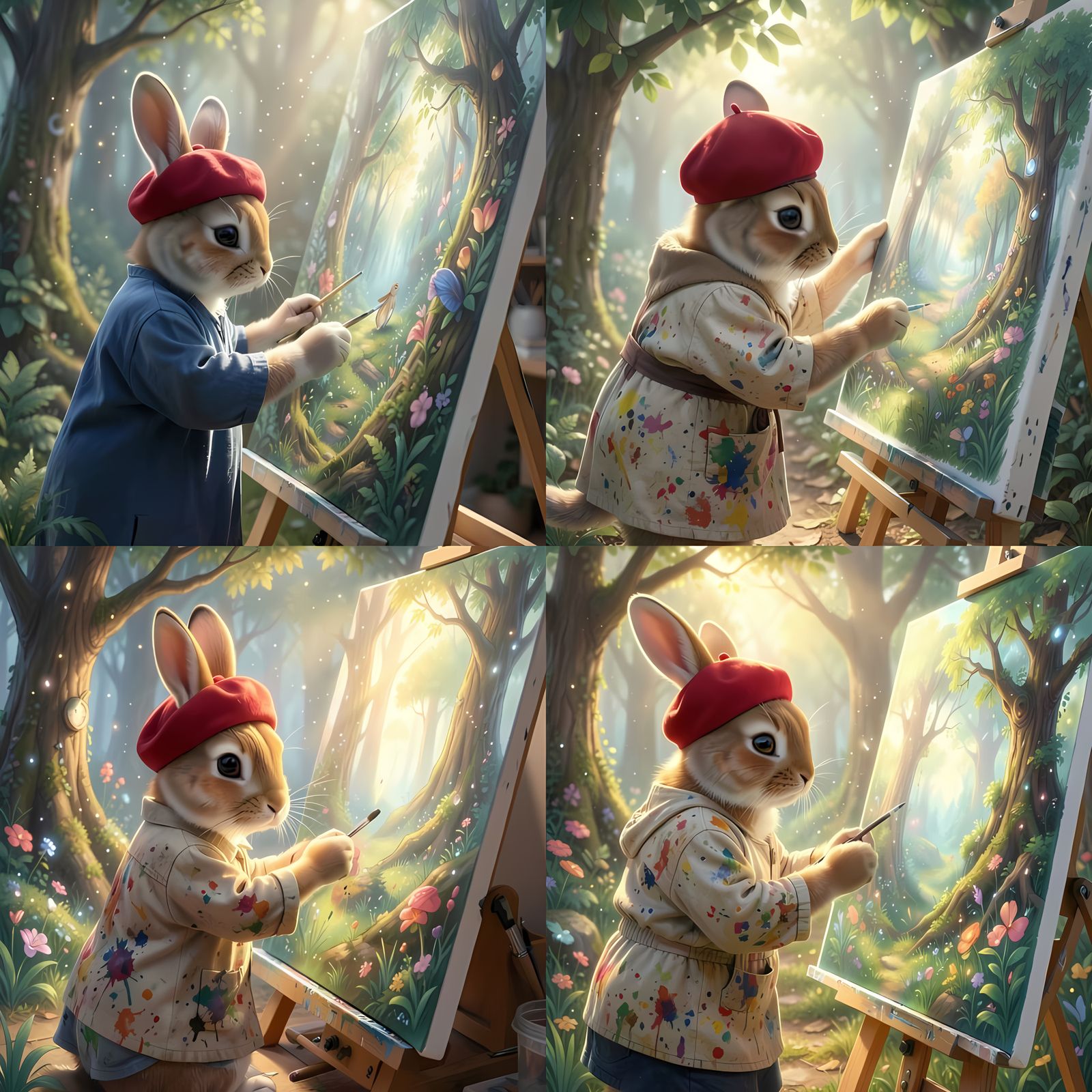 Bunny Artist Paints Magical Forest in Whimsical Storybook St...