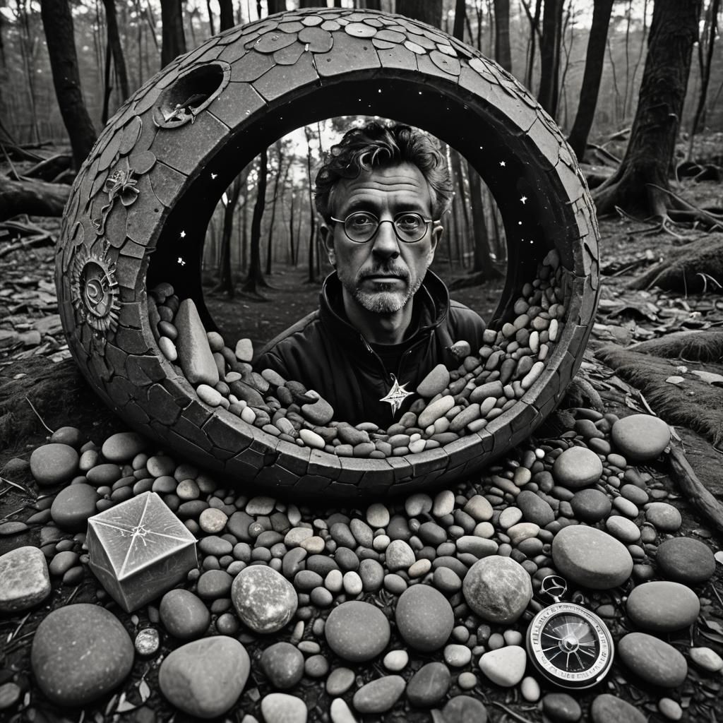 Surreal Car Birdhouse with Winged Cow: Pointillism Art