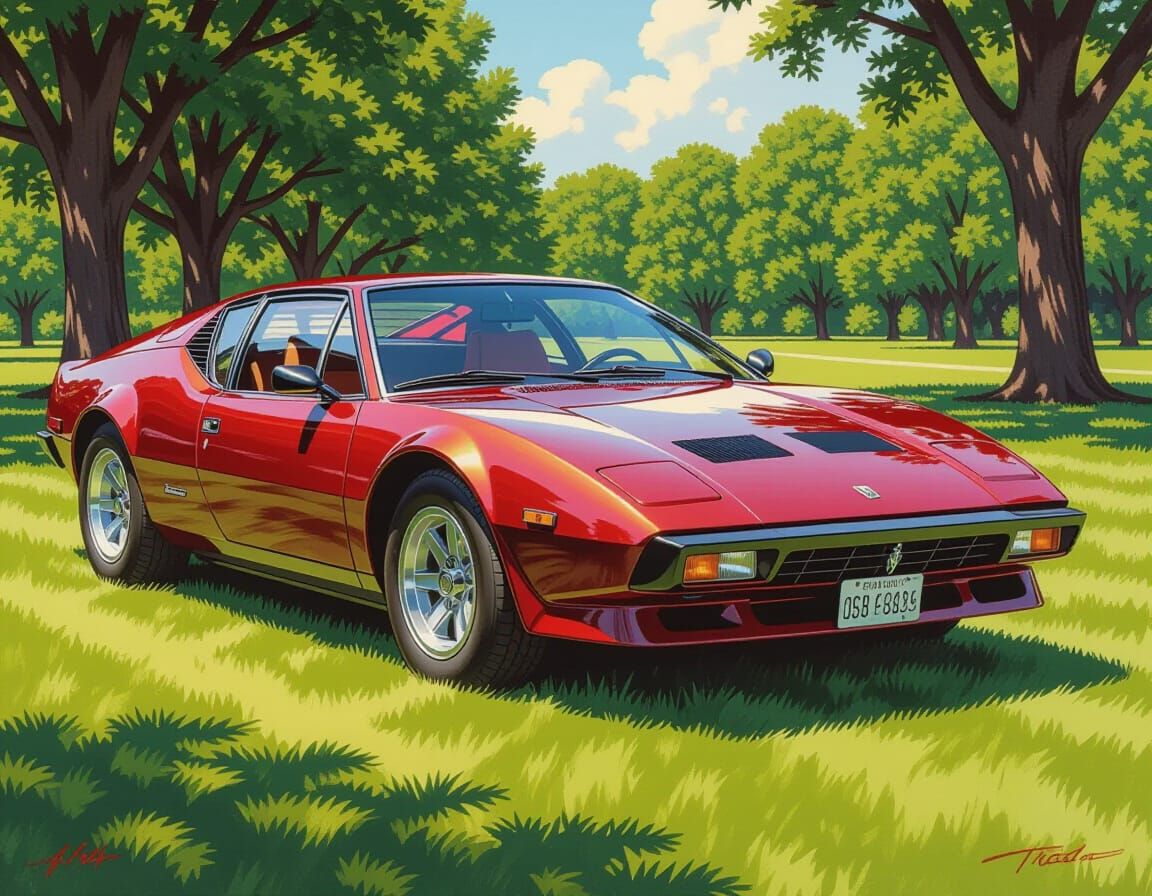 Hyperrealistic 1986 DeTomaso Pantera GT5-S in NC Wyeth Style