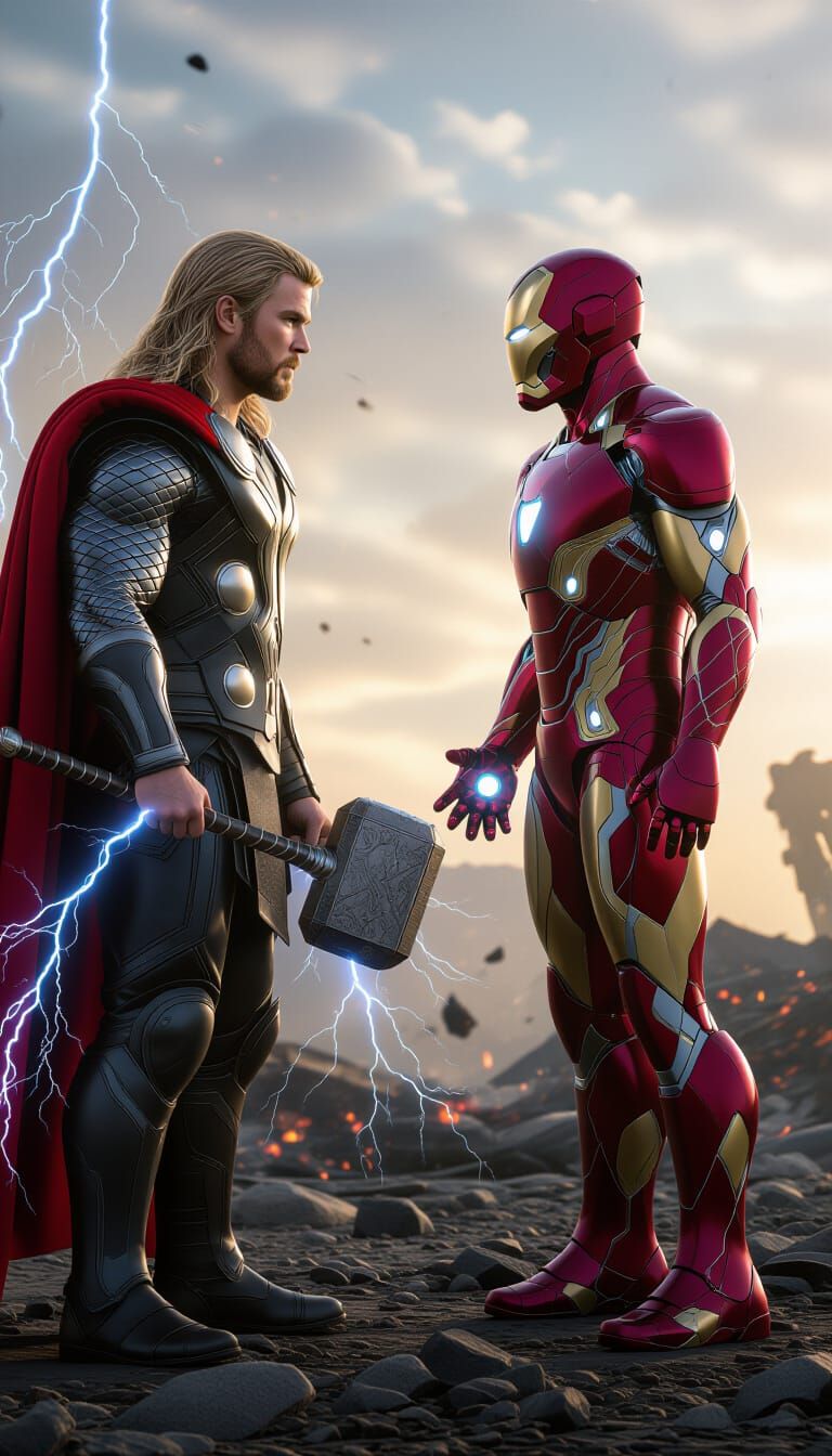 Thor and Iron Man Standoff on Battlefield