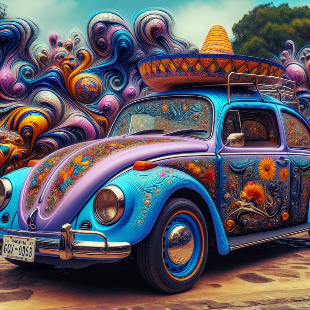 The periwinkle Volkswagen bug in mexico